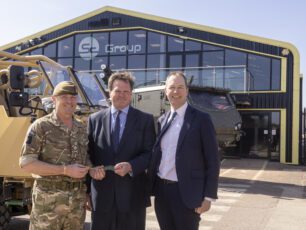 Supacat CEO Nick Ames, General Sir Roly Walker and RIchard Foord MP