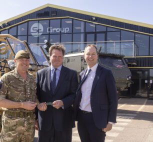 Supacat CEO Nick Ames, General Sir Roly Walker and RIchard Foord MP